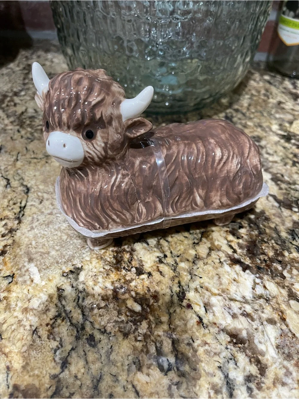 Potter’s Studio hand painted Highland Cow covered butter dish - NEW!